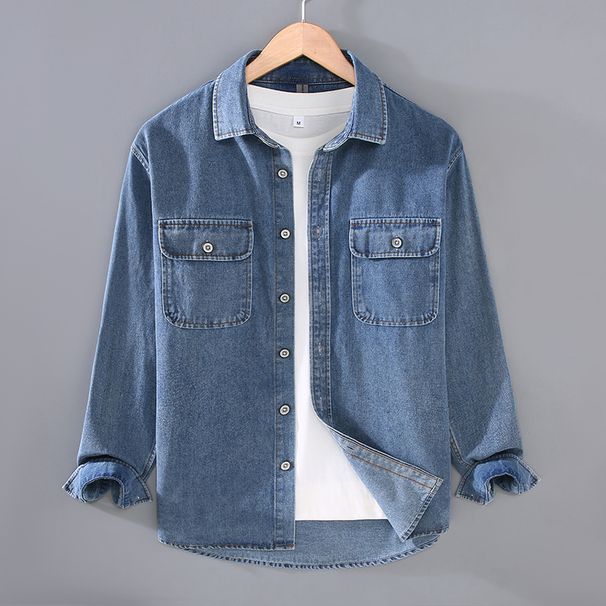 Workwear Long Sleeved Denim Shirt Men's Loose Casual Spring Autumn New Shirt Jacket Men's Fashion_mkmklike.com