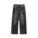 American High Street Washed White Distressed Jeans Men's Hip Hop Loose Casual Wide Leg Straight Pants Trendy_mkmklike.com