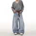 Men's Versatile Whiskered Casual Drape Zippered Straight Leg Jeans Turquoise Stone Wash Spring Autumn_mkmklike.com