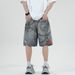 Men's Clothing Summer Fashion Brand 3D Printed Washed Hip Hop Denim Shorts Men's Loose Wide Leg Straight Leg Five Point Mid Length Pants_mkmklike.com
