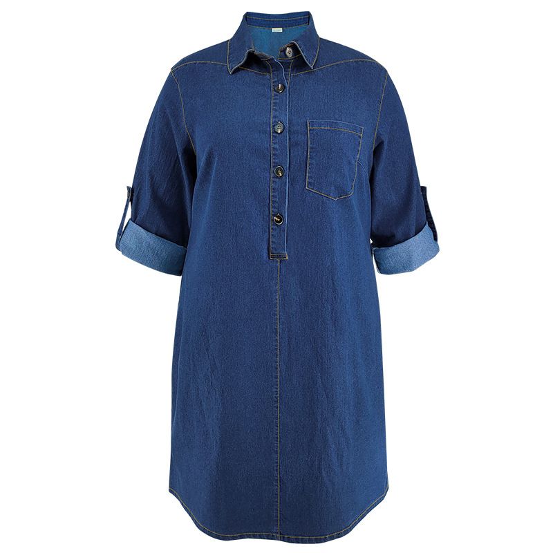 K Large Size Women's Loose And Fashionable New Denim Long Sleeved Casual Dress_mkmklike.com