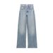 Women's Clothing Vintage Washed High-Waisted Wide-Leg Jeans Straight Loose Fit, Distressed Denim Pants In Light Blue, Grey, Black (XS/S/M/L)_mkmklike.com