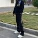 Men's Slim Fit Floor Length Trousers Black Slightly Flared Trendy Jeans American High Street Style Vibe Long Ribbon_mkmklike.com
