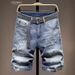Men's Light Color Graffiti Denim Capri Shorts Stretchy Slim Fit Ripped Distressed mid Length Trendy Summer Versatile Jeans_mkmklike.com
