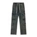 Hiphop Washed Distressed Workwear Jeans, Men's Multi Pocket , High-End American Wide Leg Pants_mkmklike.com