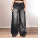 Women's Clothing Vintage Dark Gothic Print Contrast Low-Rise Loose Straight Washed Distressed Casual Denim Jeans For Streetwear Fashion_mkmklike.com