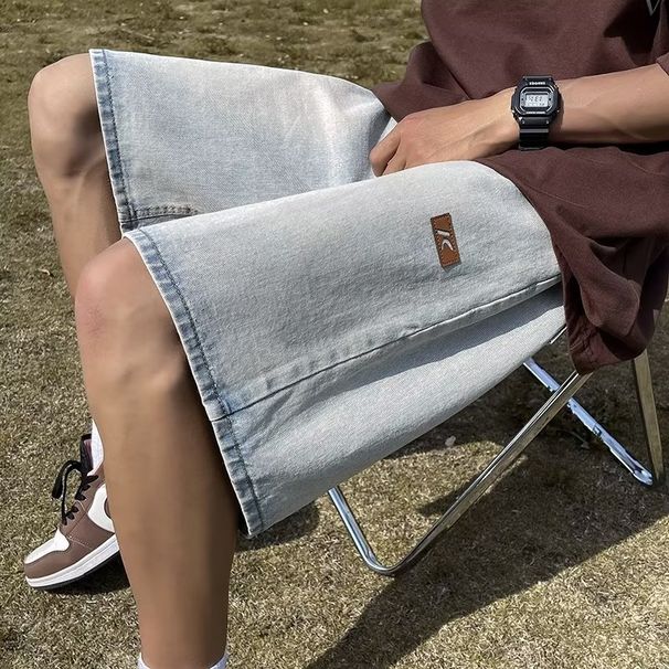 Men's Clothing Denim Shorts Men's 2024 Summer New American High Street Trend Loose Versatile Simple Drawstring Casual Pants_mkmklike.com