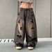 Unisex Relaxed Straight-Leg Jeans – Charcoal Washed Distressed Denim With Raw Edge & Wide Hem_mkmklike.com