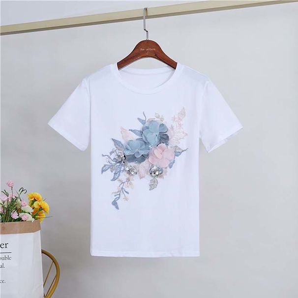 New Suit Summer European Goods Flower Embroidery Loose T Shirt Denim Shorts_mkmklike.com