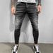 Slim Fit Stretch Denim Jeans For Men - High Street Fashion Black Stretchable Cotton Trousers With Mid-Rise Waist & Zip Fly_mkmklike.com