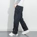 Black Straight Leg Zipper Jeans Autumn Winter Workwear Multi Pocket Young Men Street Style Versatile Simple Denim Pants_mkmklike.com