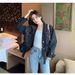 Slim Waist V-Neck Denim Jacket 2024 Spring Autumn Korean Style Beaded Loose Fit Boyfriend Top for Women Fashionable Versatile_mkmklike.com