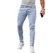 Men's Slim Fit Stretch Jeans - Lightweight Summer Denim Pants With Comfortable Elastic Waist For Casual Wear (Light Blue, S-XXL)_mkmklike.com