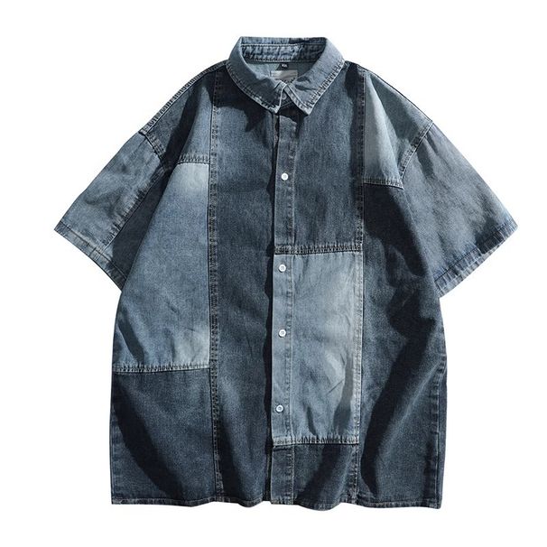 Men's Clothing Patchwork Contrast Color Denim Shirt Summer Design Versatile Shirt Loose Design Casual Jacket_mkmklike.com
