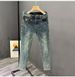 Men's Korean Style Stretchy Slim Fit Cropped Jeans Spring/Summer Cat Scratch Ripped Low Waist Blue Pants_mkmklike.com