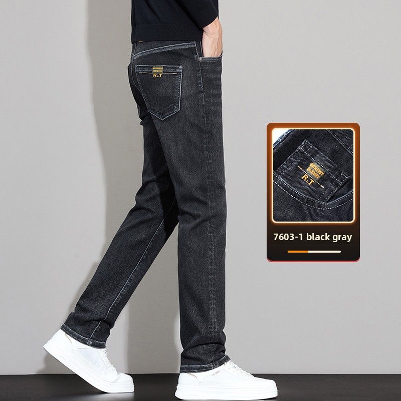 Thickened Jeans Men's Slim-fit Straight Casual Elastic Loose Casual Trousers Men_mkmklike.com