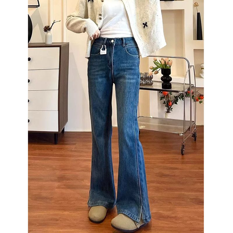 Women's High-Waisted Slimming Stretchy Flared Jeans Stylish Split Hem Flattering Plus Sizes For Spring Autumn Not Clingy_mkmklike.com