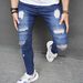 Cowboy High Street Fashion Brand Shaping With Broken Holes And Elastic Feet Jeans For Men's Slim Fit_mkmklike.com