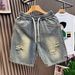 Men's Ripped Denim Shorts for Teenagers Loose Fit American Retro Style Thin Summer Trendy Cool Five Point Pants_mkmklike.com
