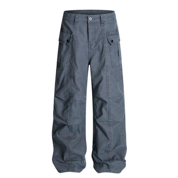 Vintage-Inspired Distressed Loose Fit Straight Leg Jeans For Men & Women - High Waist Washed Denim Pants With Unique Pleated Design (Gray, )_mkmklike.com