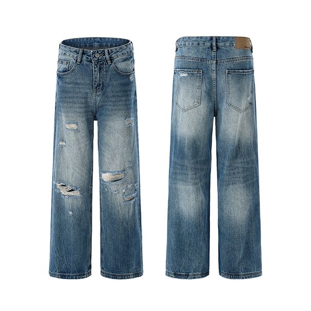 XXBRO Men's Distressed High-Street Jeans – Vintage Washed Straight-Leg Denim Pants With Artisan Rips & Fraying (S-2XL, 95% Cotton, Summer Blue)_mkmklike.com