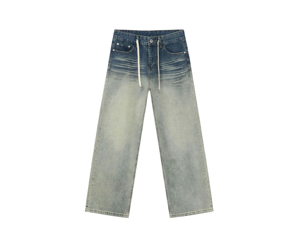 EF JEANS | 2025 Spring New Product Casual Retro Washing Gradual Change Whitening Lace Up Old Jeans Trendy Man_mkmklike.com