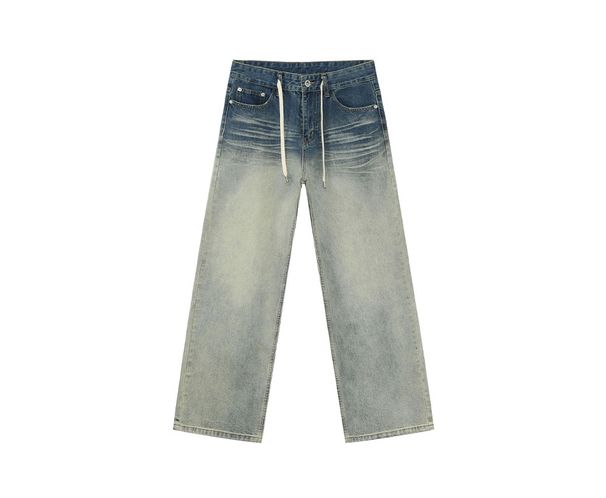 EF JEANS | 2025 Spring New Product Casual Retro Washing Gradual Change Whitening Lace Up Old Jeans Trendy Man_mkmklike.com