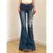 Vintage Rose Embroidered Flare Jeans For Women – Y2K Stretch Denim, Slim Fit, Low-Rise (Blue, S-XL)_mkmklike.com
