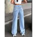 Women's High-Waisted Straight Leg Jeans Casual Versatile Diamond Embellished American Style Washed Denim Cross Border Hot Selling Item_mkmklike.com