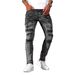Men's Slim Fit Stretch Jeans – Silver Grey Washed Denim With Strategic Rips & Hand-Sanded Details (S-2xl, Mid-Rise Straight Leg, Comfort Flex Fabric)_mkmklike.com