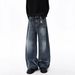 Men's Clothing Men's American Retro Washed Distressed Jeans Loose Casual Street Style Floor Length Trendy Trousers Menswear_mkmklike.com