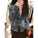Chicco Chicco American Retro Blue Slim Fit Denim New Shirt Women's Fashionable Slimming Jacket Top_mkmklike.com
