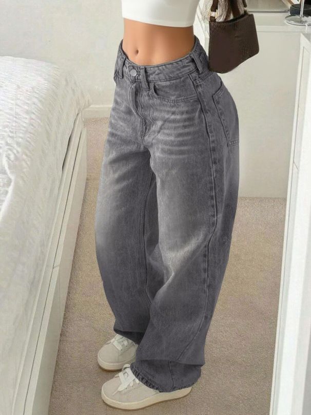 Women's Clothing Wholesale Grey Straight Leg Jeans For Women – Factory Direct Classic Denim Pants (S-XXL)_mkmklike.com