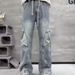 Men's Distressed Denim Jeans – Straight Leg Stretch Fit With Elastic Waist, Edgy Solid Color For Urban Streetwear_mkmklike.com