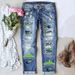 Women’s Clothing fashion women's mid waist straight jeans women's clothing ripped fashion printed jeans women_mkmklike.com