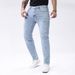 Slim Fit Stretch Denim Jeans For Men Glossy Blue Skinny Midweight Polyester Jeans Mid Waist Slight Stretch Machine Washable_mkmklike.com
