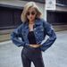 Women's Clothing Denim Jacket Short Sleeve Casual Streetwear Fashion Cropped Jacket For Women (XS/S/M/L, Dark Blue)_mkmklike.com