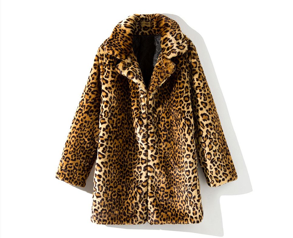 Women's fur coat women's mid-length suit collar sexy leopard print coat_mkmklike.com