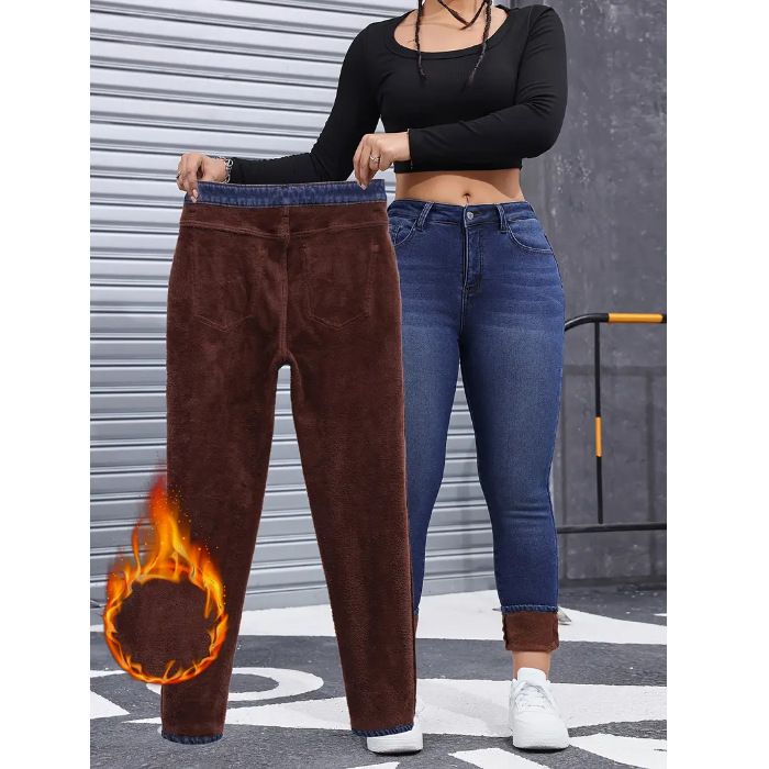 Women's Clothing Women's Fleece Lined Skinny Jeans Autumn Winter Elastic High Waist Slim Fit Denim Pants For Formal & Casual_mkmklike.com