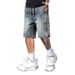 Men's Clothing Retro Blue Button Design Men's Loose Straight Leg Five Point Pants Versatile Trendy Shorts_mkmklike.com