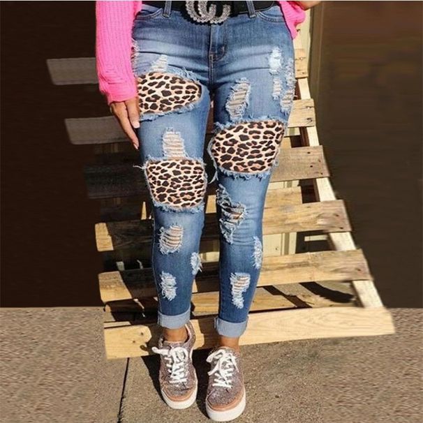 Women's Clothing Women's Jeans Personality Leopard Print Printed Feet Denim Pants Women_mkmklike.com