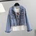 Women’s Oversized Denim Jacket With Beaded Ins Details – Korean Style Loose Fit Vintage Hong Kong Fashion (Indigo Blue, One Size Fits Most)_mkmklike.com