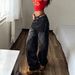 Women's High-Waisted Gradient Black And Gray Frayed Edge Wide Leg Jeans Vintage Distressed Floor-Length Denim_mkmklike.com