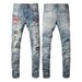 Vintage Trendy Men's High Street Jeans Men's Badge Embroidered Badge Boy Men's Ripped Elastic Slim Pants 6539_mkmklike.com