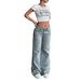 Low-Rise Flared Jeans For Women - Stretchy Wide Leg Denim Pants With High Elasticity (Light Blue)_mkmklike.com