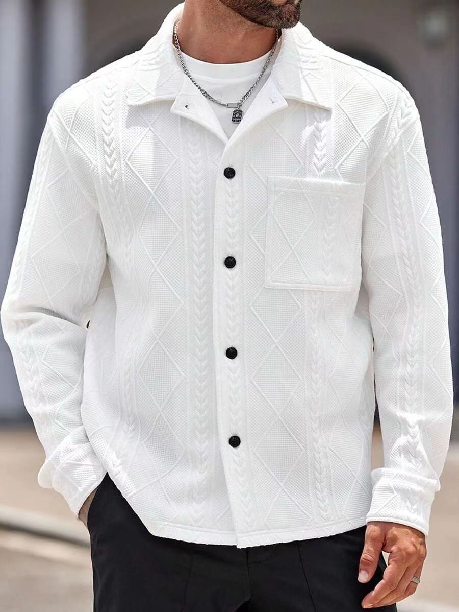 Cross-Border New European And American Sports Casual Long-Sleeve Solid Color Versatile Fashion Trend Jacquard Men's_mkmklike.com