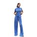 Women's Clothing slim T-shirt high waist blue pleated mopping pants casual _mkmklike.com