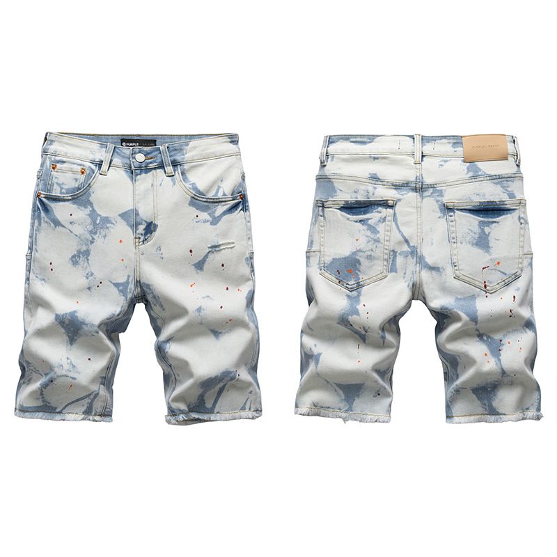 Women's High-Waisted Denim Shorts – Stretch Skinny Fit | Raw Hem & Splatter Paint Detail | Summer Casual Shorts | Sizes 28-38_mkmklike.com