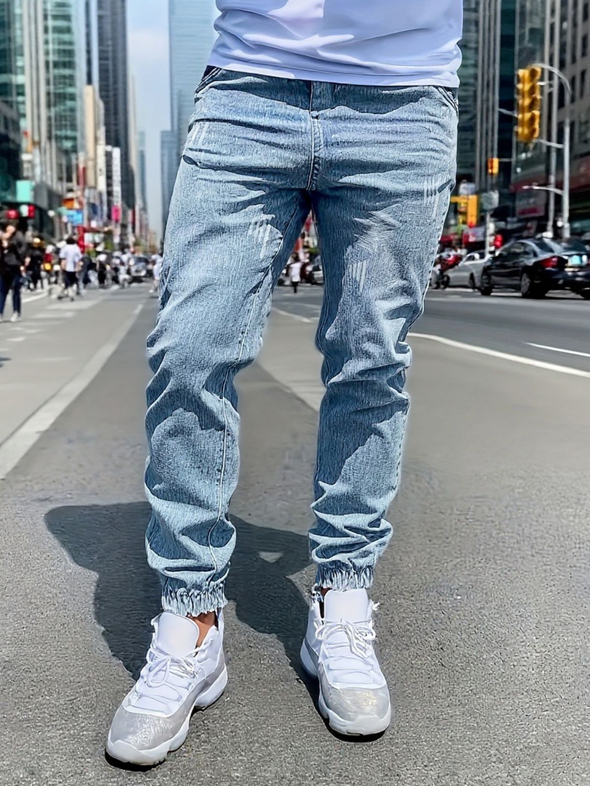 Men's Clothing Light Luxury Trendy Loose Fitting Jogger Jeans Elastic Waistband Pants Autumn Winter Hot Selling_mkmklike.com