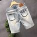 Light Colored Ripped Jeans Men's 2024 Summer Thin Loose Shorts Trendy Printed Casual Versatile Five Quarter Pants_mkmklike.com